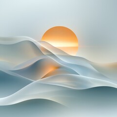 Poster - Serene waves at sunrise minimalist digital art soft colors tranquil atmosphere subtle gradient layers