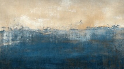 Poster - Abstract landscape painting with blue and beige tones featuring textured brushstrokes and Copy Space for text placement.
