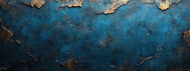 Poster - Textured blue and gold abstract background with distressed finish and copy space for design projects