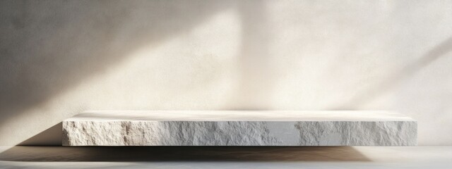 Fototapete - Textured white stone platform on a soft gradient background with natural light shadows and Copy Space for placement of text