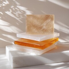 Poster - Elegant stacked transparent tones textures minimalistic layers background still life indoor natural light