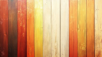 Poster - Colorful wooden planks background with various shades of orange, yellow, and brown providing ample copy space for text