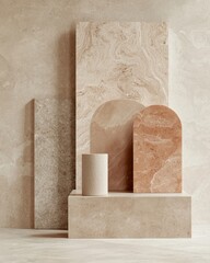 Poster - Minimalistic layered textures display neutral tones interior design modern aesthetic close-up perspective