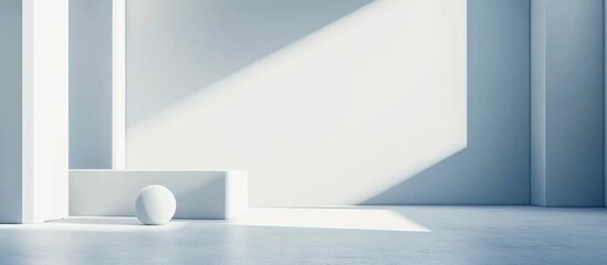 Fototapete - Minimalist interior space with geometric shapes and soft natural light casting shadows, featuring a sphere and a modern architectural design, Copy Space