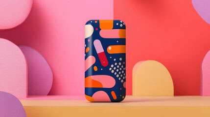 Poster - Colorful abstract smartphone design on a geometric background with soft shapes and Copy Space for text placement.