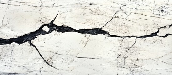 Poster - Cracked white marble texture with black veins and copy space for text placement