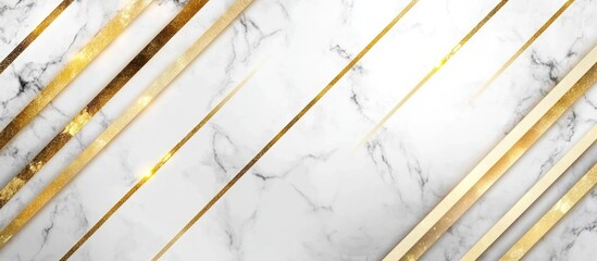 Poster - Elegant white marble background with diagonal gold stripes and ample copy space for text insertion