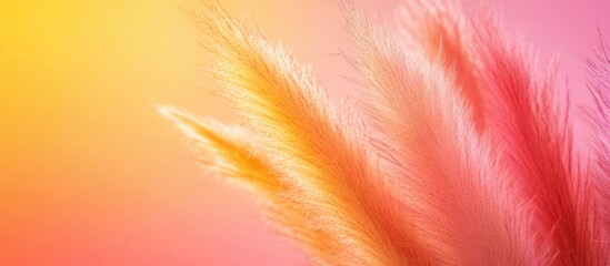 Poster - Colorful blurred background with soft pink and orange tones featuring delicate pampas grass in focus with copy space