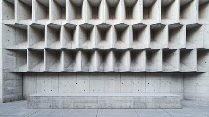 Poster - Modern concrete wall with geometric pattern and texture, featuring three-dimensional hexagonal shapes, Copy Space available.