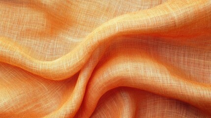 Poster - Textured orange linen fabric with soft drape and folds, featuring fine weaving details and light translucency, suitable for background use. Copy Space.