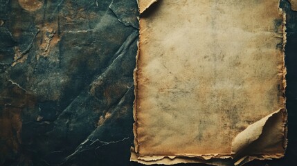 Poster - Old worn parchment paper on dark textured background suitable for vintage or historical design elements Copy Space