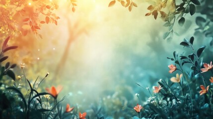 Poster - Colorful floral landscape with soft focus background and natural bokeh effect ideal for copy space design and nature themes