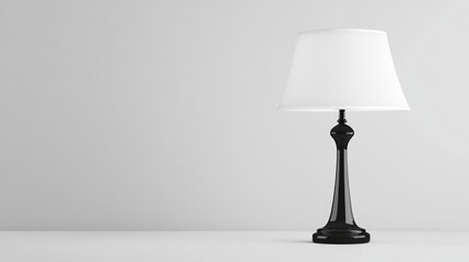 Poster - Black table lamp with white shade on minimalistic gray background with Copy Space for text placement