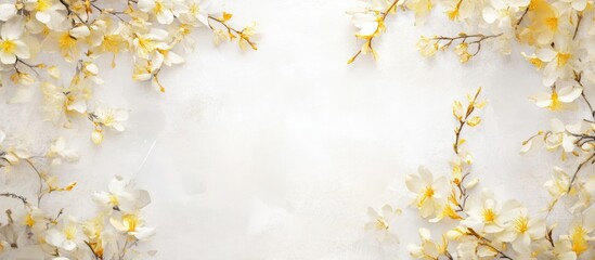 Poster - Floral background with white and yellow blossoms on soft gradient backdrop providing ample copy space for text placement