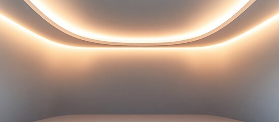 Poster - modern minimalistic interior space with soft glowing lights and empty wall for product display or ad