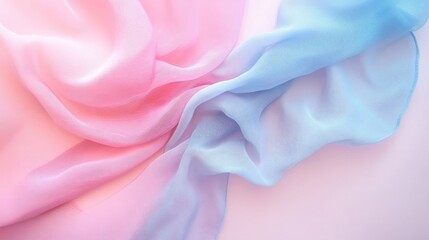 Poster - Soft gradient silk fabric in pink and blue colors with smooth flowing textures and Copy Space for design placement.
