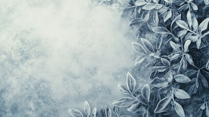Poster - Frosted leaves border on a textured background with copy space for text overlay or additional design elements