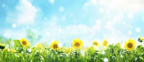 Aufkleber - Vibrant field of sunflowers under a clear blue sky with ample empty space for text or creative overlay in a natural setting