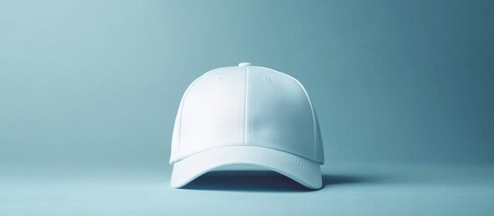 Poster - White Baseball Cap Mockup Front View with Blank Space for Custom Embroidery or Text on Minimalist Background Ideal for Brand Promotions