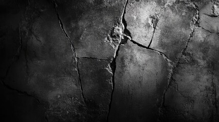 Poster - Cracked dark concrete wall texture with deep lines and abstract patterns Copy Space