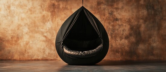 Poster - Stylish Black Inflatable Hanging Tent in Studio Setting with Empty Copyspace for Text Ideal for Modern Interior Design Concepts