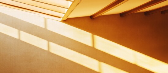 Poster - Abstract composition of light and shadow on stairs with warm tones and lines creating depth Copy Space