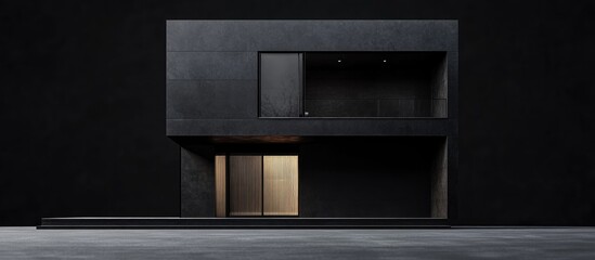Poster - Sleek Black Modern Two Story Home Design Featuring Minimalist Architecture with Ample Copyspace for Text and Creative Use
