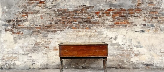 Aufkleber - Textured Brick Wall Background with Wooden Desk for Creative Copy Space and Design Projects