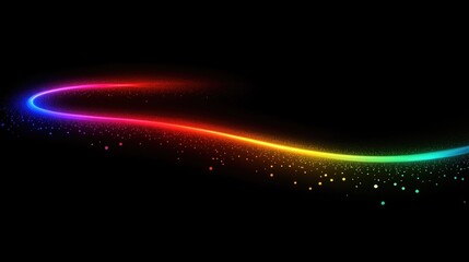 Fototapete - Colorful abstract light trail with glowing particles on black background, smooth curve design with copy space for text placement