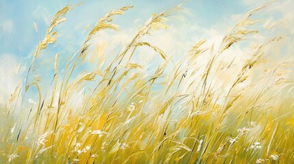 Aufkleber - Vibrant Wild Grass Flourishing Under Soft Sunrise in Spring Landscape with Delicate Purple Flowers and Blurred Floral Background