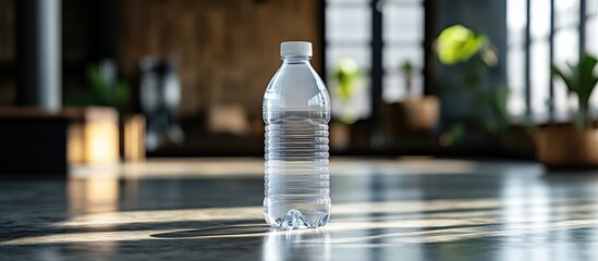 Aufkleber - White Plastic Water Bottle Mockup Template with Empty Space for Branding and Design Use in Modern Indoor Setting