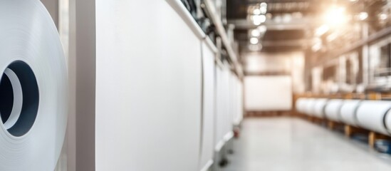 Aufkleber - Blank Canvas Rolls in Printing Factory Ideal for Marketing with Empty Copyspace for Custom Text and Creative Designs