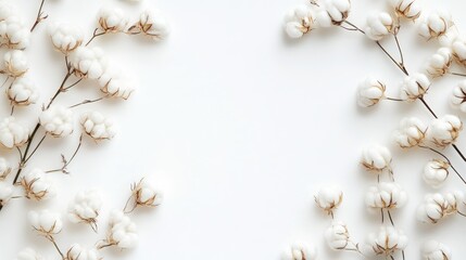Poster - Cotton flowers on white background with copy space for text or design elements