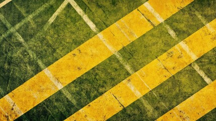 Poster - Grungy texture of yellow and green diagonal stripes with weathered surface and copy space for text.