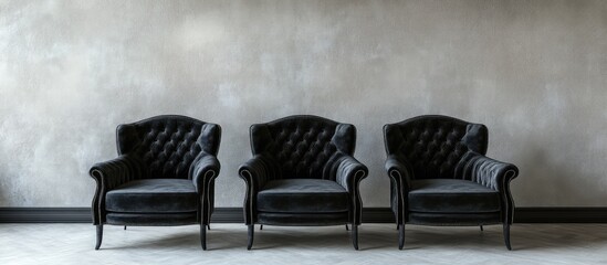 Poster - Elegant Black Velvet Chairs in Minimalist Interior Setting with Space for Text and Contemporary Style Elements