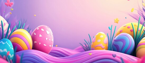 Aufkleber - Vibrant and Playful Easter Scene with Decorative Eggs and Colorful Background for Text Placement