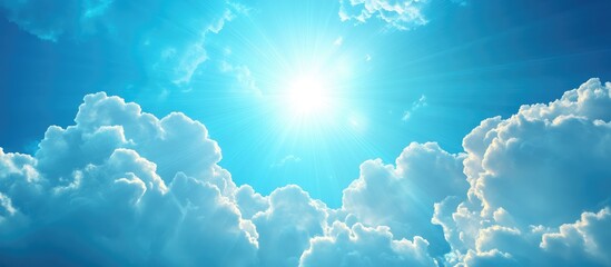 Aufkleber - Radiant Sky with Fluffy Clouds and Sunlight Rays Ideal for Text Placement and Inspirational Backgrounds