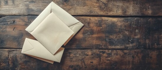 Aufkleber - Blank cards and envelopes arranged on rustic wooden surface perfect for text or decorative elements showcasing empty space for customization