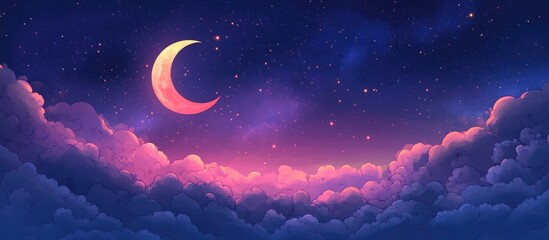Aufkleber - Serene Crescent Moon Illuminating Night Sky with Soft Clouds and Spacious Area for Text or Design Elements