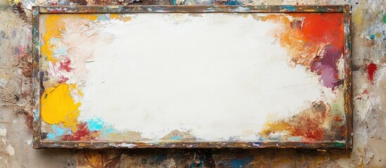 Aufkleber - Worn Vintage Canvas with Colorful Paint Texture and Empty Space for Creative Text or Design Elements in Artistic Presentation