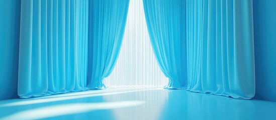 Aufkleber - Bright Blue Modern Interior with Clean Flooring and Drapes Ideal for Text Overlay and Design Projects