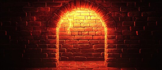 Aufkleber - Illuminated Brick Wall Background with Archway and Empty Copy Space for Text in a Dramatic Setting