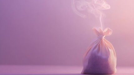 Poster - Smoky bag with steam rising on a gradient purple background with enough Copy Space for text placement.