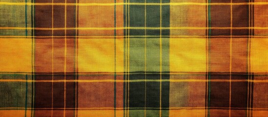 Aufkleber - Checkered Plaid Fabric Texture in Brown Yellow Green and Orange with Blank Space for Text Placement in Design Projects