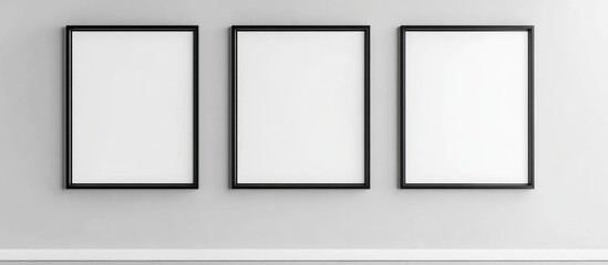 Poster - Modern Living Room Interior Featuring Black Vertical Frame Gallery With Blank Spaces for Custom Artwork and Personalization Options