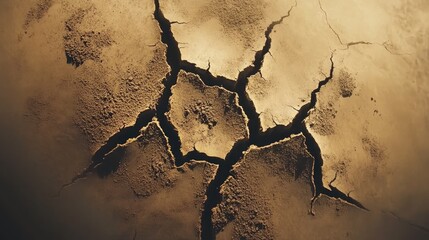 Poster - Cracked earth surface texture with deep fissures and dry soil patterns Copy Space