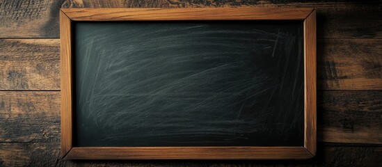 Poster - Chalkboard with Welcome to My Classroom message and ample copyspace for text on a rustic wooden background in an educational setting
