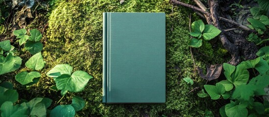 Aufkleber - Green Book Cover Mockup on Moss with Empty Copyspace for Text Surrounded by Natural Elements and Foliage Ideal for Design Projects