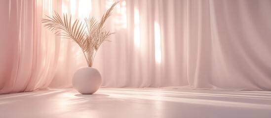 Poster - Minimalist bright studio interior with soft lighting and elegant plant decor creating a serene atmosphere and ample copy space for text