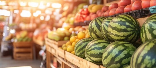Aufkleber - Watermelon Variety Display at Fruit Stand with Abundant Fresh Produce and Empty Copyspace for Text Placement